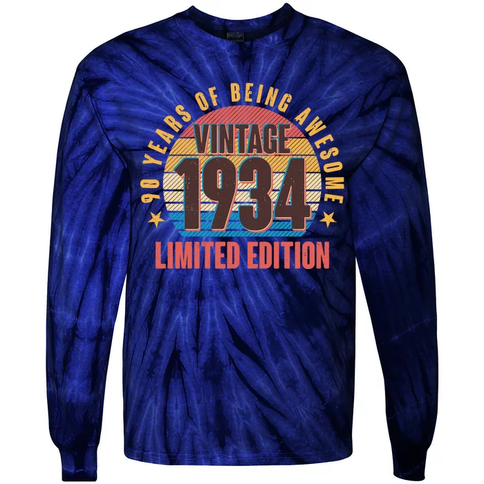 90 Years Of Being Awesome 1934 Limited Edition Vintage Retro Tie-Dye Long Sleeve Shirt