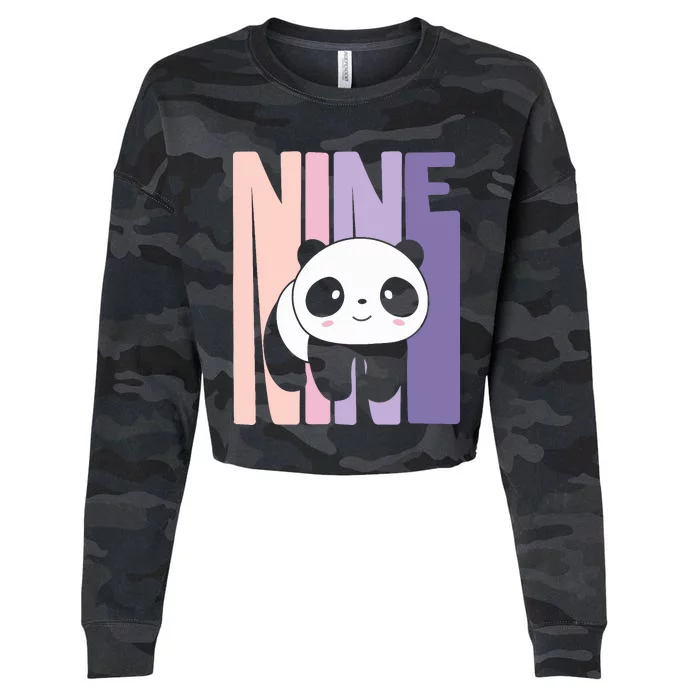 9 Year Old Cute Panda Birthday Girl 9th Bday Cropped Pullover Crew