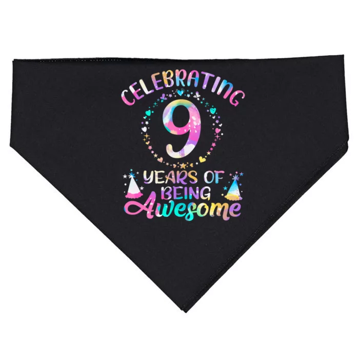 9 Years Of Being Awesome 9 Years Old 9th Birthday Tie Dye USA-Made Doggie Bandana