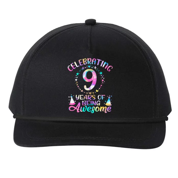 9 Years Of Being Awesome 9 Years Old 9th Birthday Tie Dye Snapback Five-Panel Rope Hat