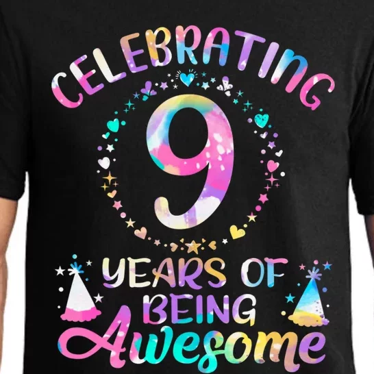 9 Years Of Being Awesome 9 Years Old 9th Birthday Tie Dye Pajama Set