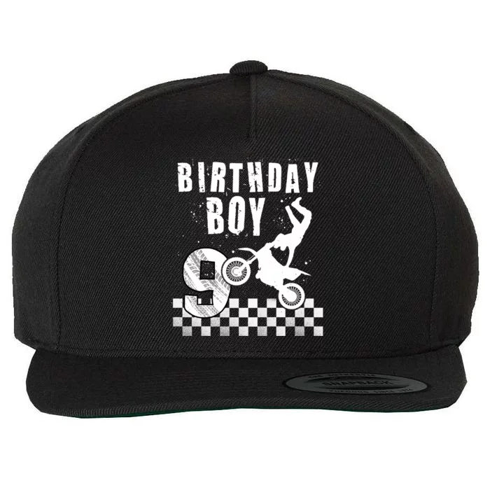 9 Year Old Birthday Motorcycle Dirt Bike 9th Bday Wool Snapback Cap