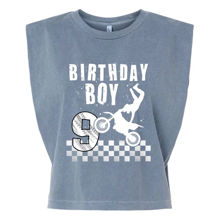 9 Year Old Birthday Motorcycle Dirt Bike 9th Bday Garment-Dyed Women's Muscle Tee