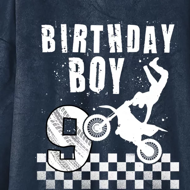 9 Year Old Birthday Motorcycle Dirt Bike 9th Bday Hooded Wearable Blanket