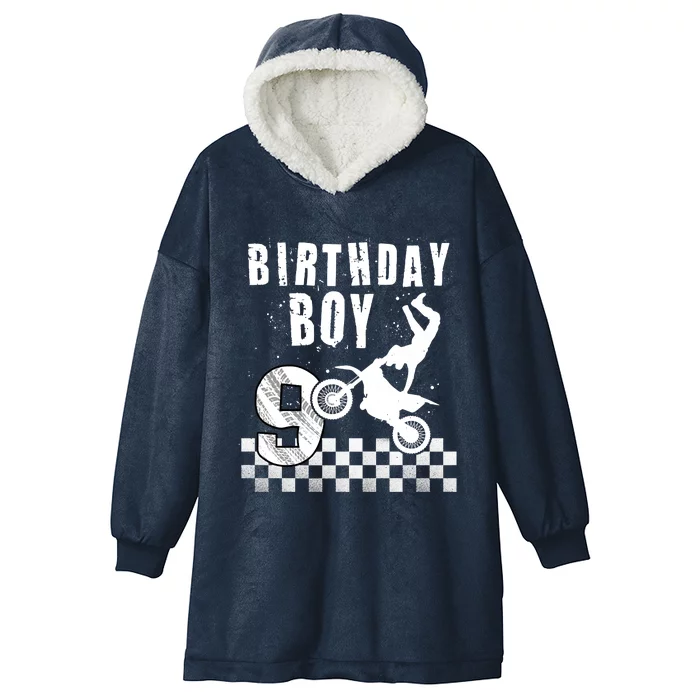 9 Year Old Birthday Motorcycle Dirt Bike 9th Bday Hooded Wearable Blanket