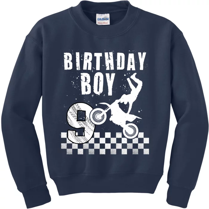 9 Year Old Birthday Motorcycle Dirt Bike 9th Bday Kids Sweatshirt