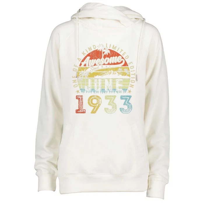 90 Year Old Awesome Since June 1933 90th Birthday (1) Womens Funnel Neck Pullover Hood