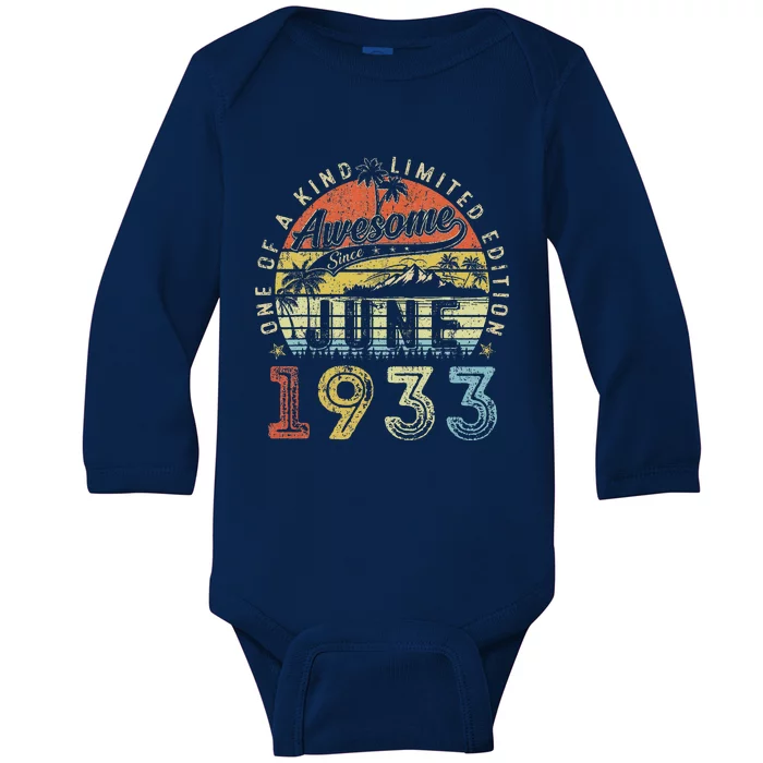 90 Year Old Awesome Since June 1933 90th Birthday (1) Baby Long Sleeve Bodysuit