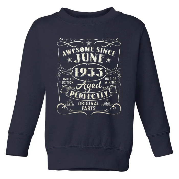 90 Year Old Awesome Since June 1933 90th Birthday Toddler Sweatshirt