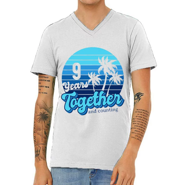 9 Years Together Cruising Couples 9th Anniversary Cruise V-Neck T-Shirt