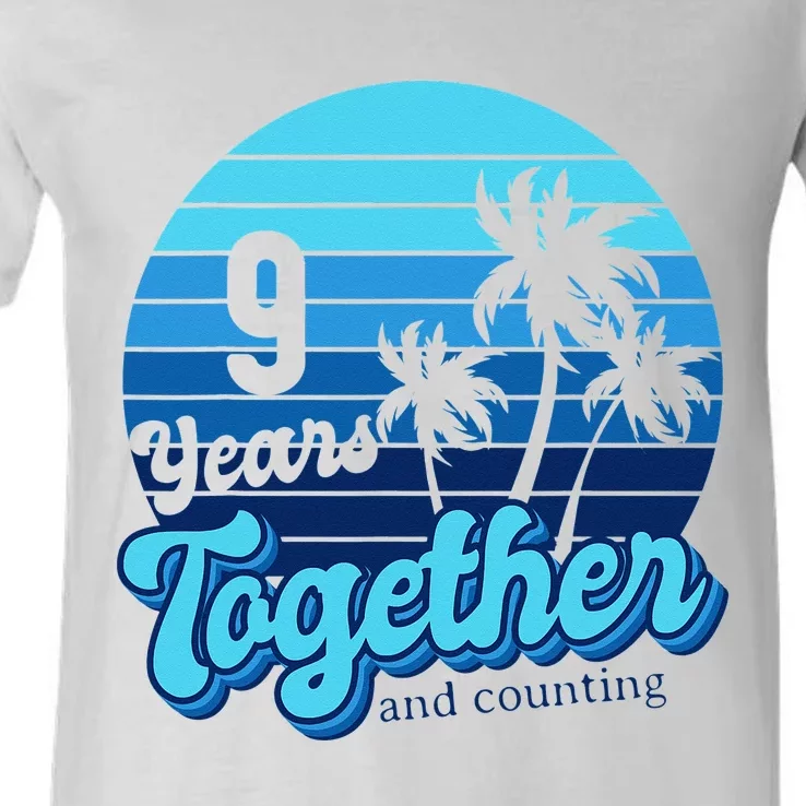 9 Years Together Cruising Couples 9th Anniversary Cruise V-Neck T-Shirt