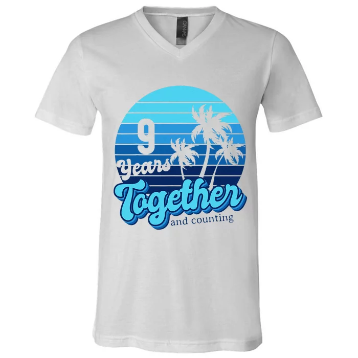 9 Years Together Cruising Couples 9th Anniversary Cruise V-Neck T-Shirt