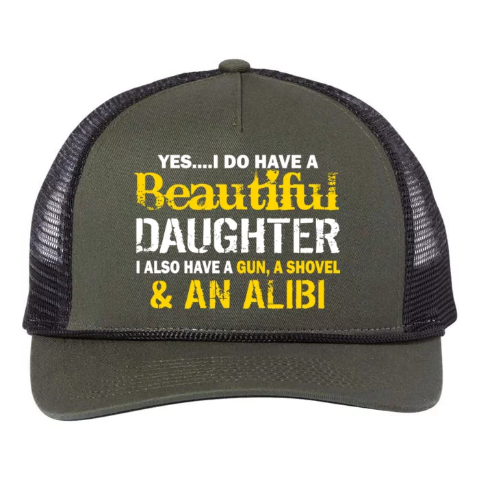 A Beautiful Daughter Also Have A Gun Shovel Alibi Retro Rope Trucker Hat Cap