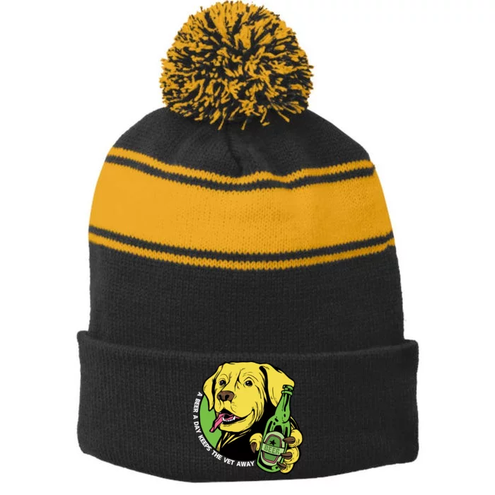 A Beer A Day Keeps The Vet Away Dog Stripe Pom Pom Beanie