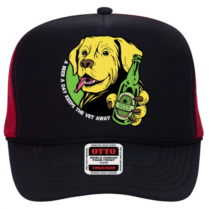 A Beer A Day Keeps The Vet Away Dog High Crown Mesh Trucker Hat