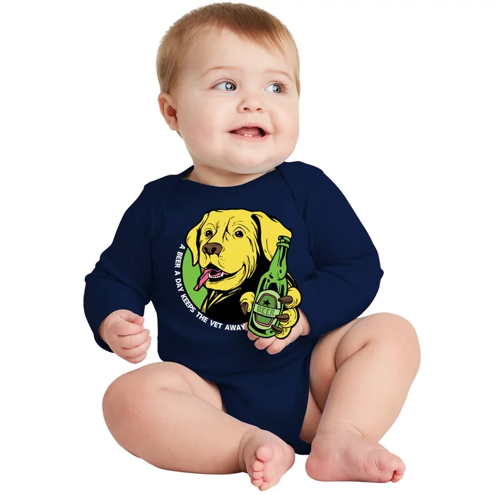 A Beer A Day Keeps The Vet Away Dog Baby Long Sleeve Bodysuit