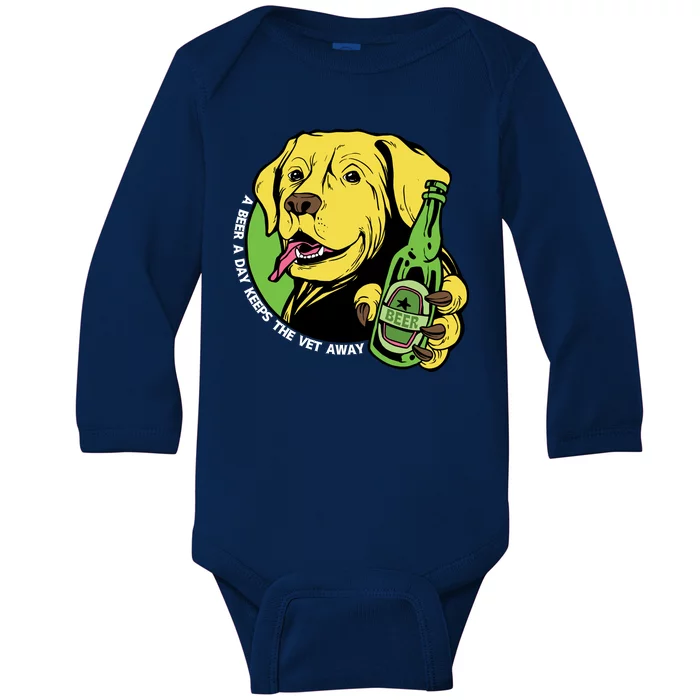 A Beer A Day Keeps The Vet Away Dog Baby Long Sleeve Bodysuit