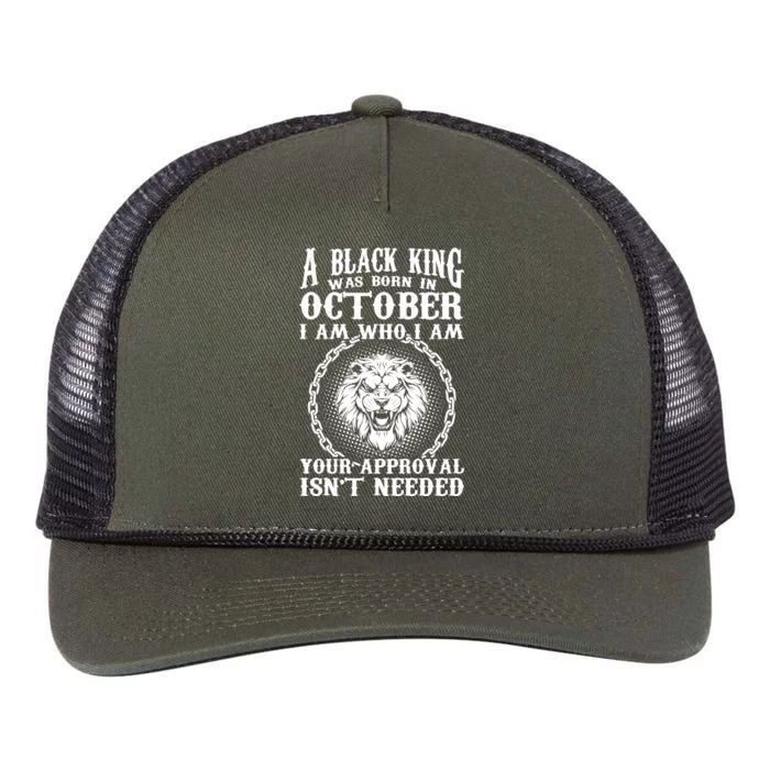 A Black King Was Born In October Birthday Lion Retro Rope Trucker Hat Cap