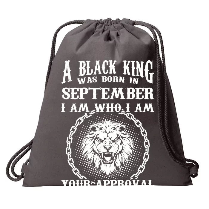 A Black King Was Born In September Birthday Lion Drawstring Bag