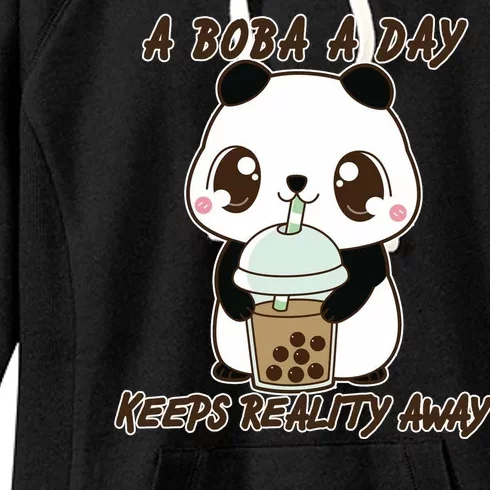 A Boba A Day Keeps The Reality Away Cute Panda Women's Fleece Hoodie