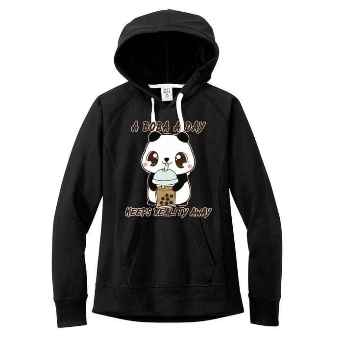 A Boba A Day Keeps The Reality Away Cute Panda Women's Fleece Hoodie