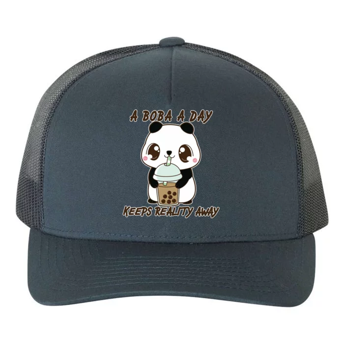 A Boba A Day Keeps The Reality Away Cute Panda Yupoong Adult 5-Panel Trucker Hat