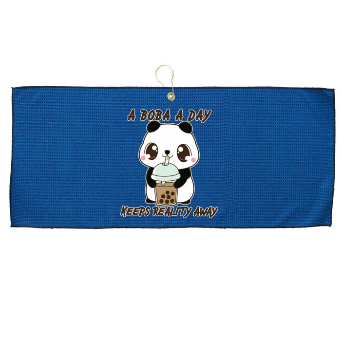 A Boba A Day Keeps The Reality Away Cute Panda Large Microfiber Waffle Golf Towel