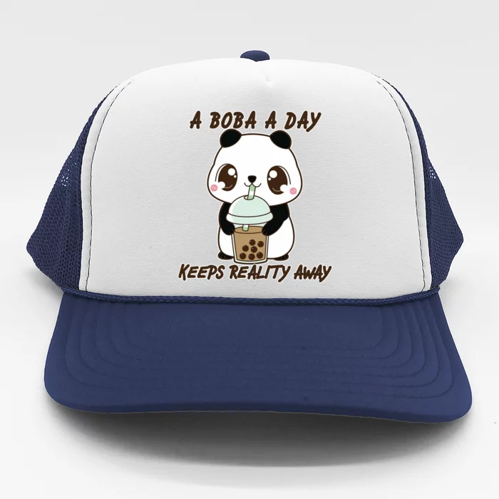 A Boba A Day Keeps The Reality Away Cute Panda Trucker Hat