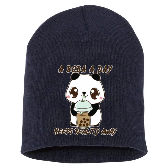 A Boba A Day Keeps The Reality Away Cute Panda Short Acrylic Beanie