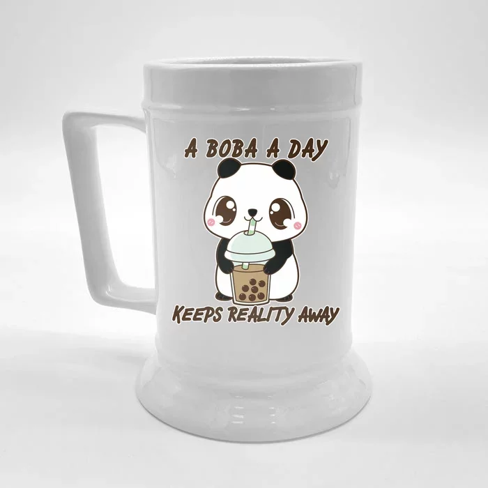 A Boba A Day Keeps The Reality Away Cute Panda Front & Back Beer Stein