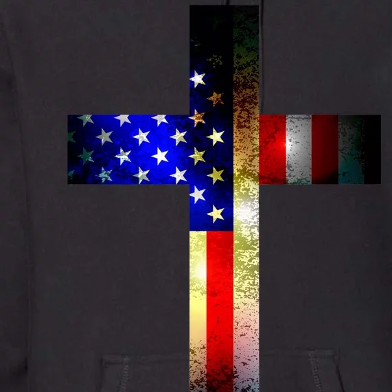 A christian cross comprised of the American Flag Premium Hoodie