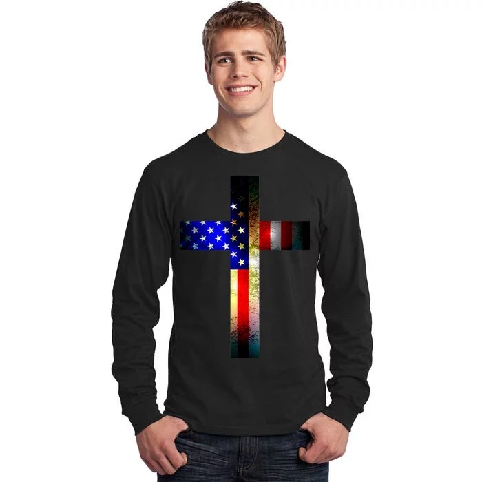 A christian cross comprised of the American Flag Tall Long Sleeve T-Shirt