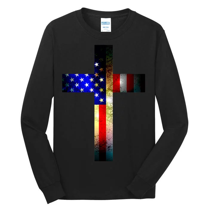 A christian cross comprised of the American Flag Tall Long Sleeve T-Shirt