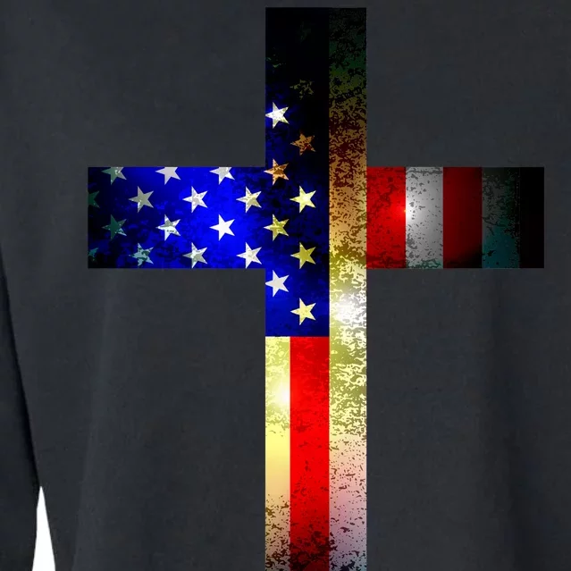 A christian cross comprised of the American Flag Cropped Pullover Crew