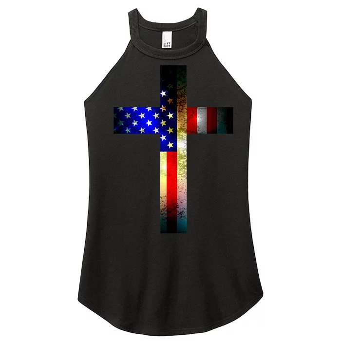 A christian cross comprised of the American Flag Women’s Perfect Tri Rocker Tank