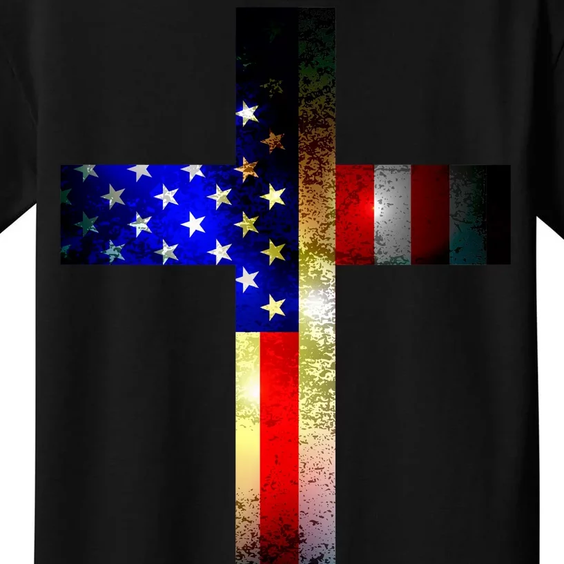 A christian cross comprised of the American Flag Kids T-Shirt