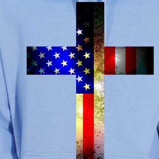 A christian cross comprised of the American Flag Unisex Surf Hoodie