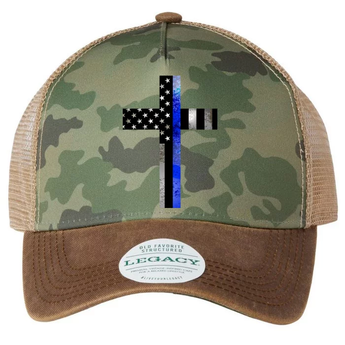 A Christian cross showing support for law enforcement - Thin Blue Line Legacy Tie Dye Trucker Hat