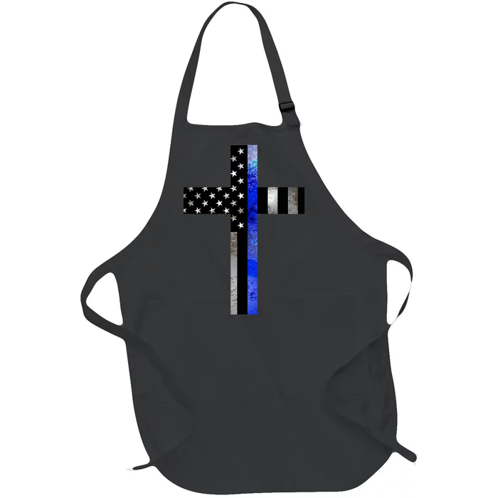 A Christian cross showing support for law enforcement - Thin Blue Line Full-Length Apron With Pocket