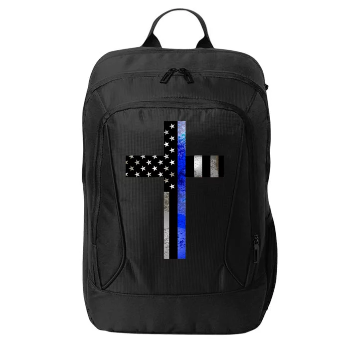 A Christian cross showing support for law enforcement - Thin Blue Line City Backpack