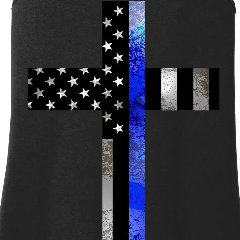 A Christian cross showing support for law enforcement - Thin Blue Line Ladies Essential Tank