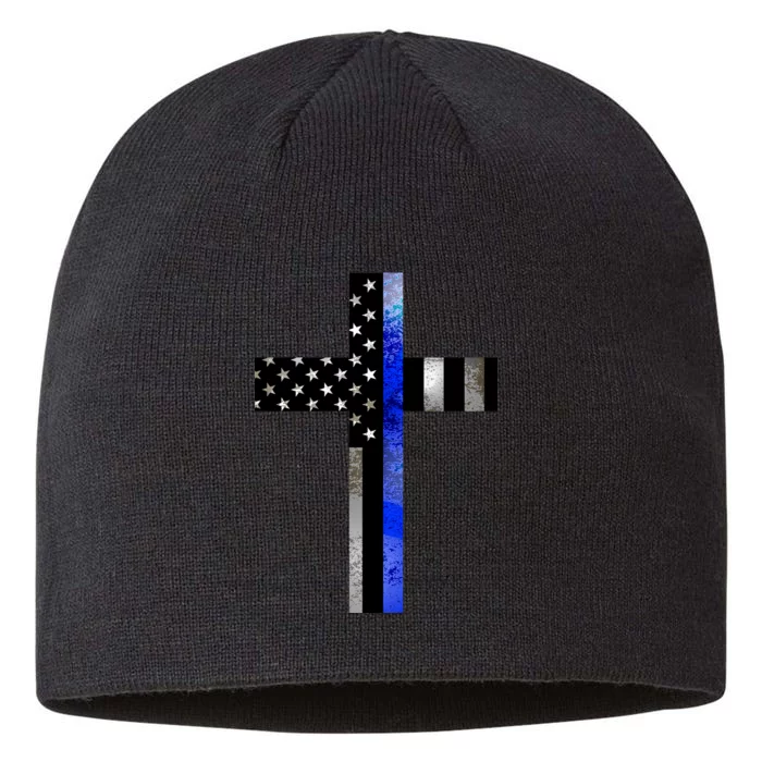 A Christian cross showing support for law enforcement - Thin Blue Line 8 1/2in Sustainable Knit Beanie