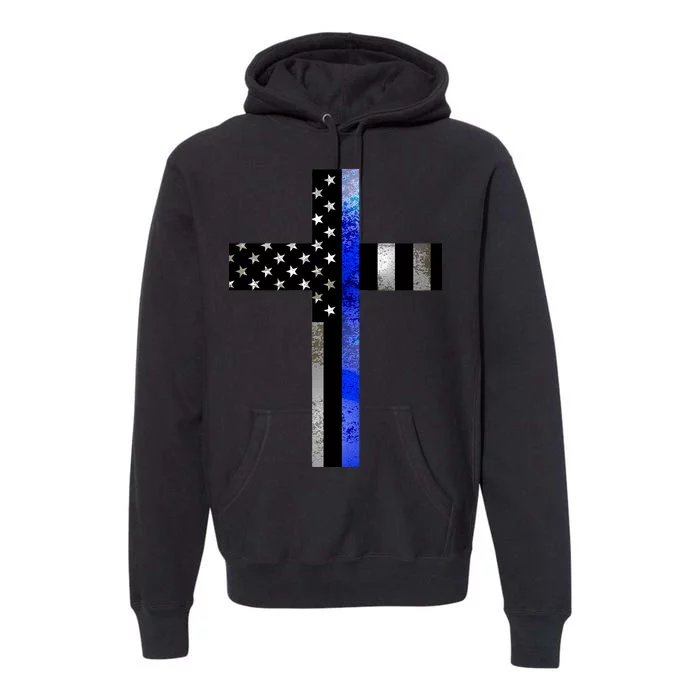 A Christian cross showing support for law enforcement - Thin Blue Line Premium Hoodie