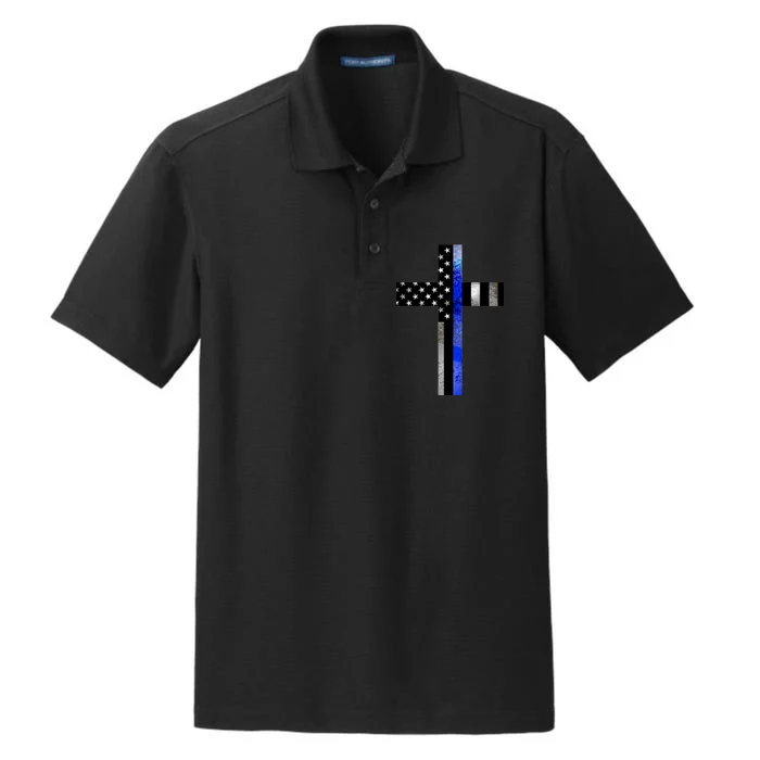 A Christian cross showing support for law enforcement - Thin Blue Line Dry Zone Grid Performance Polo