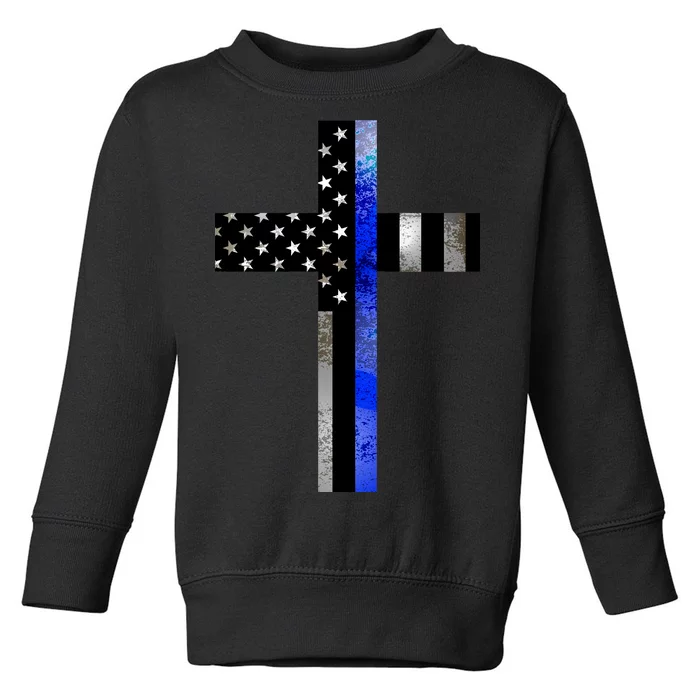 A Christian cross showing support for law enforcement - Thin Blue Line Toddler Sweatshirt