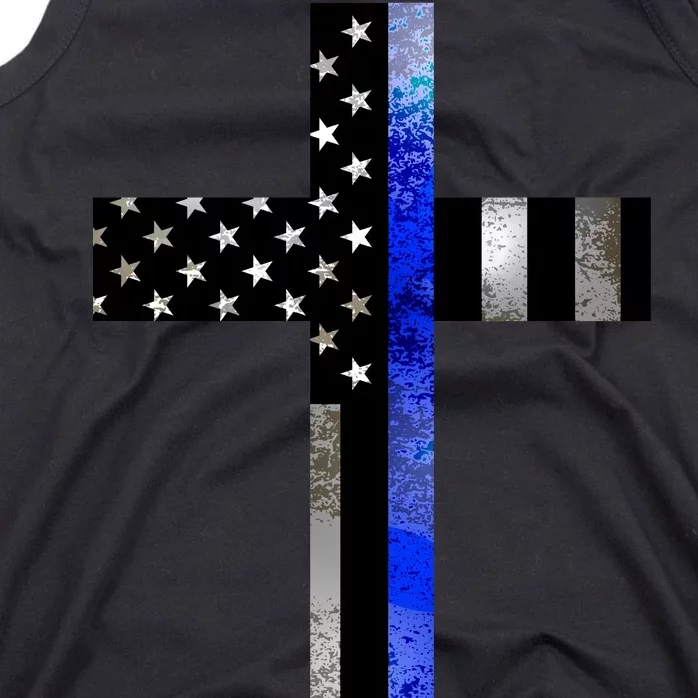 A Christian cross showing support for law enforcement - Thin Blue Line Tank Top