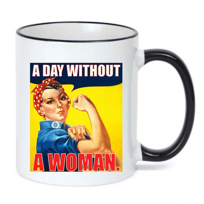 A Day Without A Woman Rosie Riveter WWII Poster Black Color Changing Mug