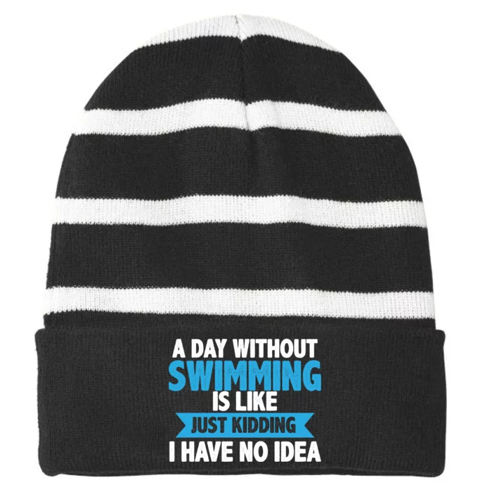 A Day Without Swimming Striped Beanie with Solid Band