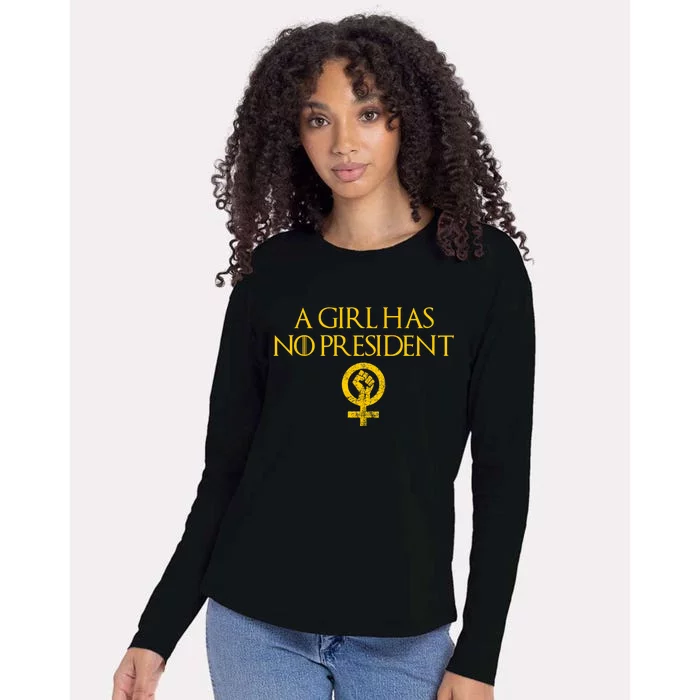 A Girl Has No President Resist Anti Trump Womens Cotton Relaxed Long Sleeve T-Shirt