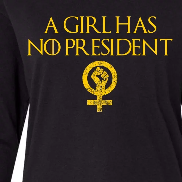 A Girl Has No President Resist Anti Trump Womens Cotton Relaxed Long Sleeve T-Shirt